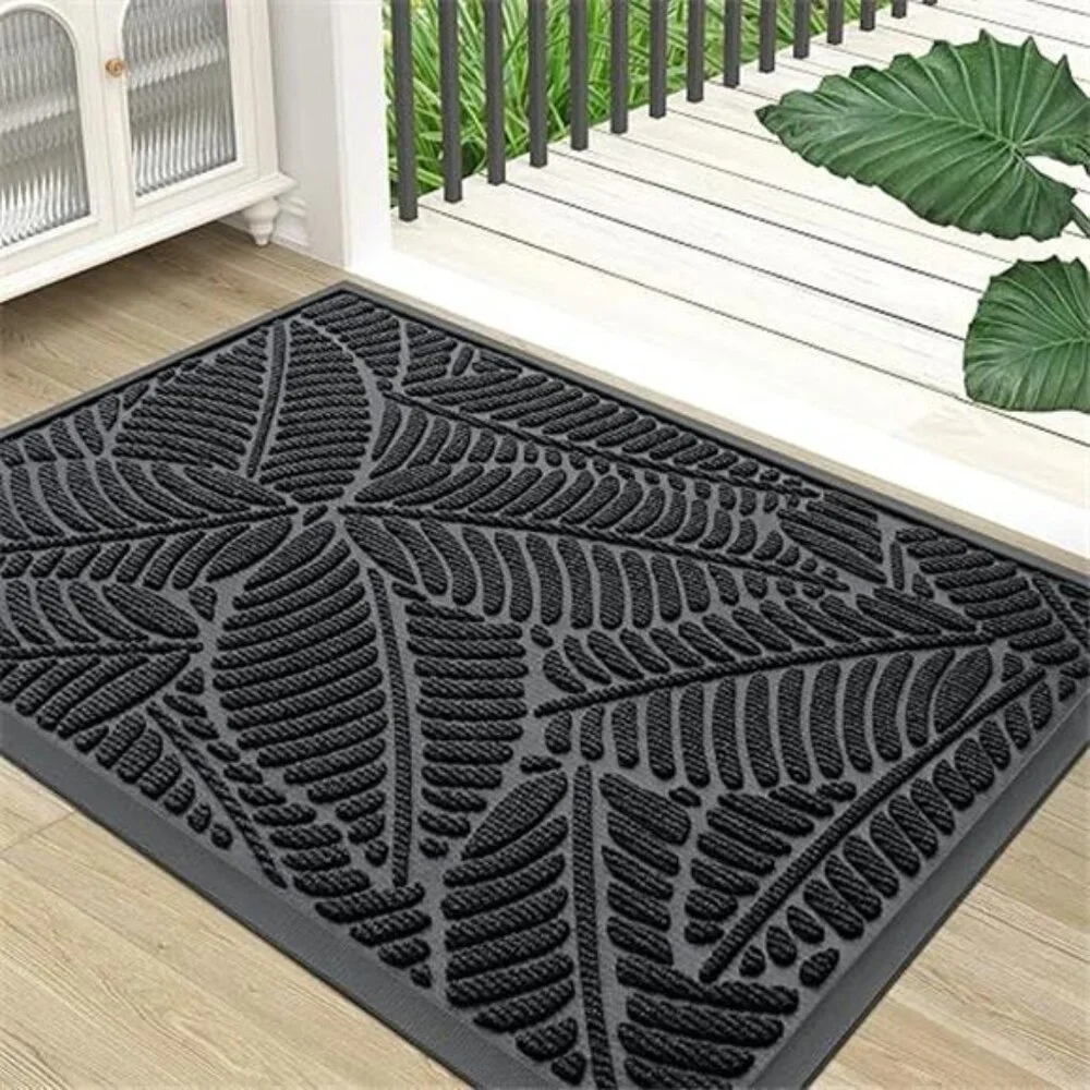 Waterproof Doormat, Sturdy Natural Rubber Front Indoor Mat, Non Slip Low Profile